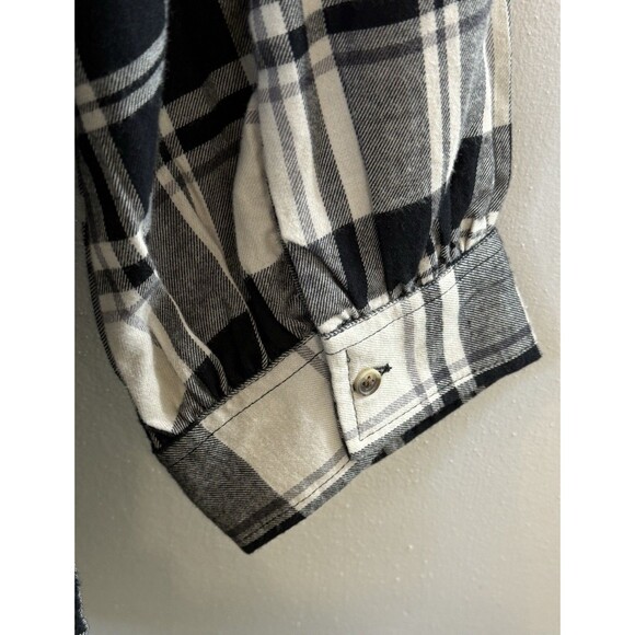 Free Assembly Plaid Cotton Button Down Shirt 3X Black Cream Flannel Fall Core - Picture 10 of 10